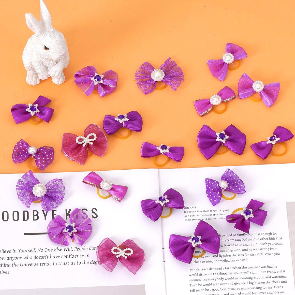 20PCS Cute Dog Hair Bows with Rubber Bands Handmade Mix Style - Dark Purple / Lovely Pattern - image 3