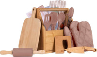 WeeSprout kids baking set in green with apron, oven mitts, rolling pin and cookie cutters - view 2