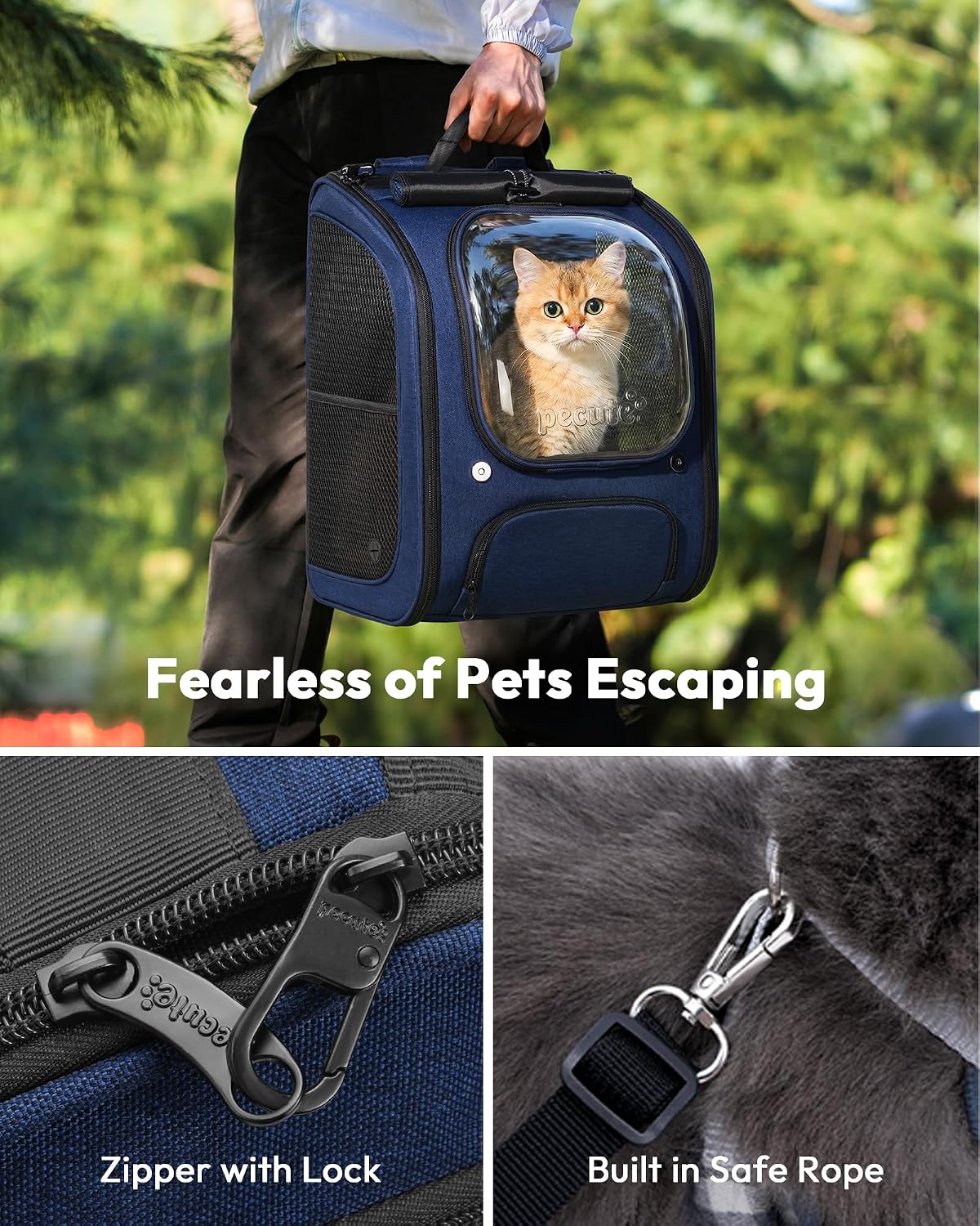 Pecute Cat Backpack Carrier, Large Space Cat Bubble Backpack - Blue / 12.6"L x 10.2"W x 16.5"H - image 4