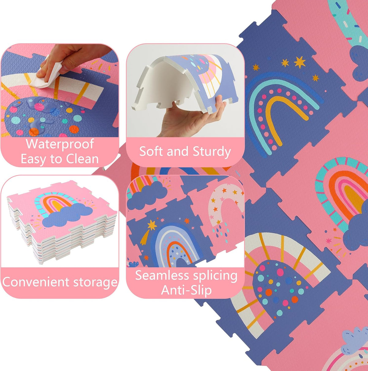 Baby Play Mat, Foam Playmat for Babies, Kids Play Mat - 9 Pieces-rainbow Puzzle Mat-edge Tooth B - image 4