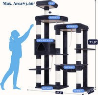 Hey-brother Cat Tree, Multi-Level Sisal Covered Scratching Posts - Smoky Gray / 71.9 Inches - image 2