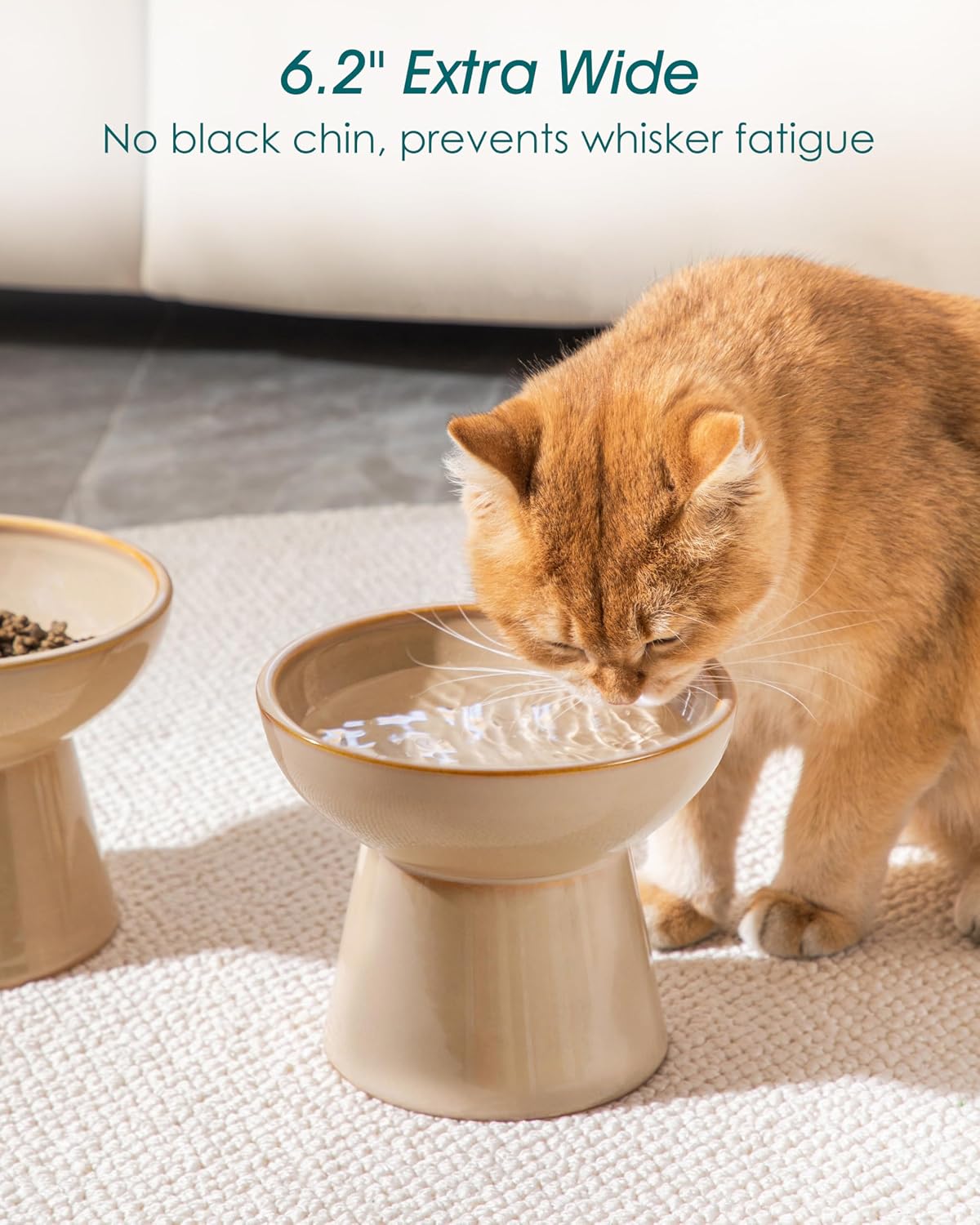 vancasso 2-Pack 6.2" Wide Elevated Cat Bowls - Brown / Food & Water Bowl Set - image 4