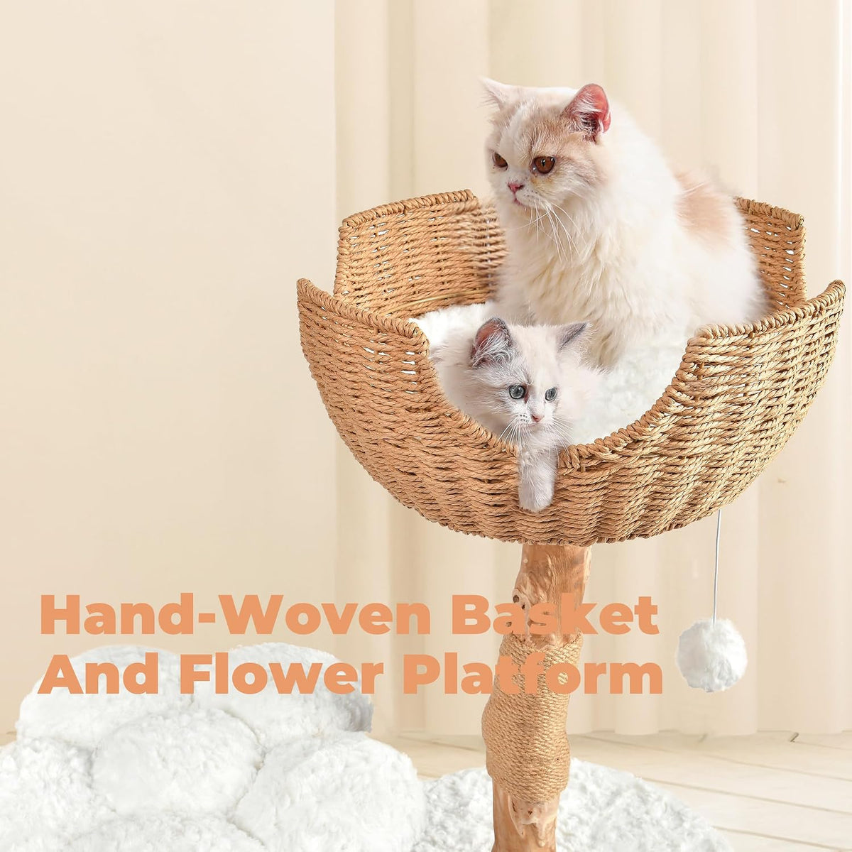 Easyego Modern Cat Tree, 26.3" Aesthetic Wood Cat Tree Tower for Small Cats – Essentials for Cats - White / 39.3'' - image 4