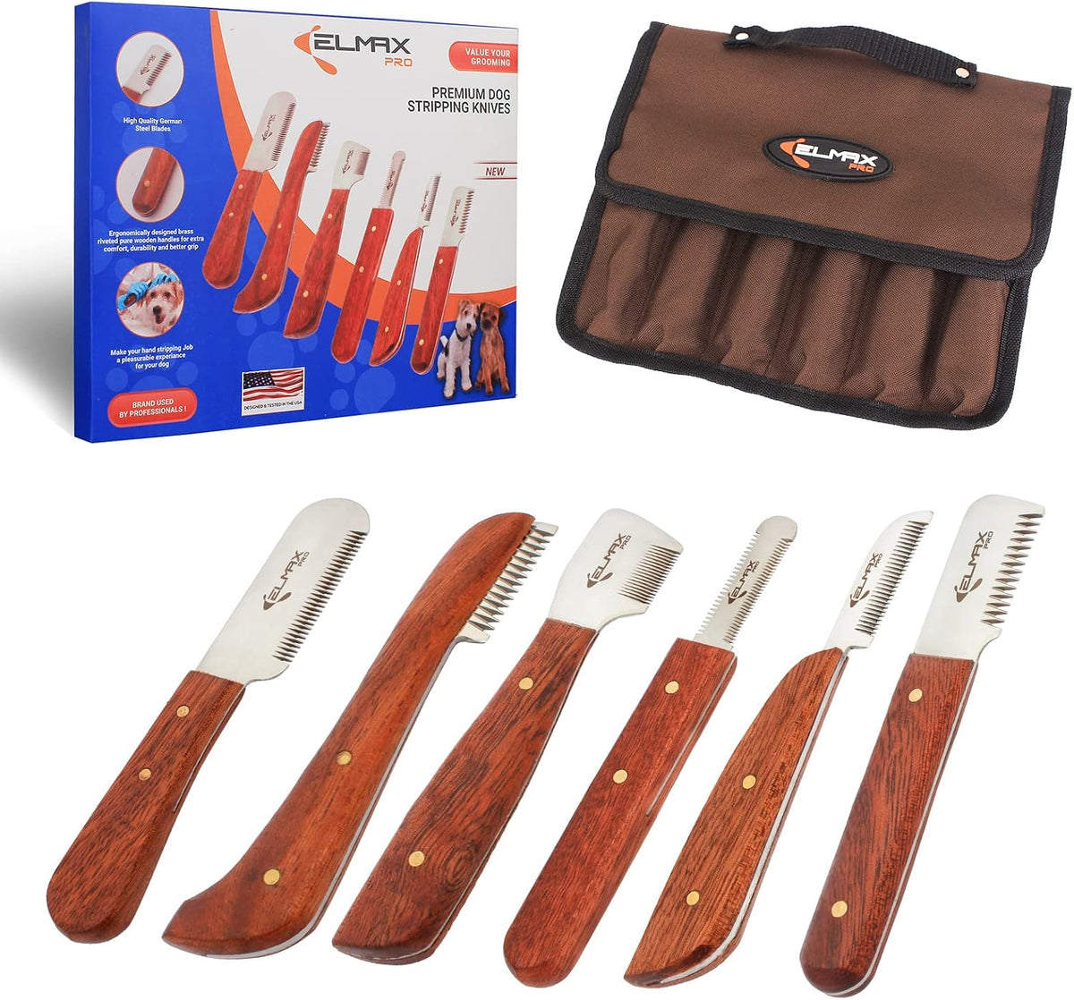 Professional Stripping Knife for Dogs - Pack of 6 / Rosswood