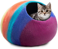 Woolygon Felt Cat Cave Bed, Merino Wool, Handcrafted – Essentials for Cats - Rainbow Twist