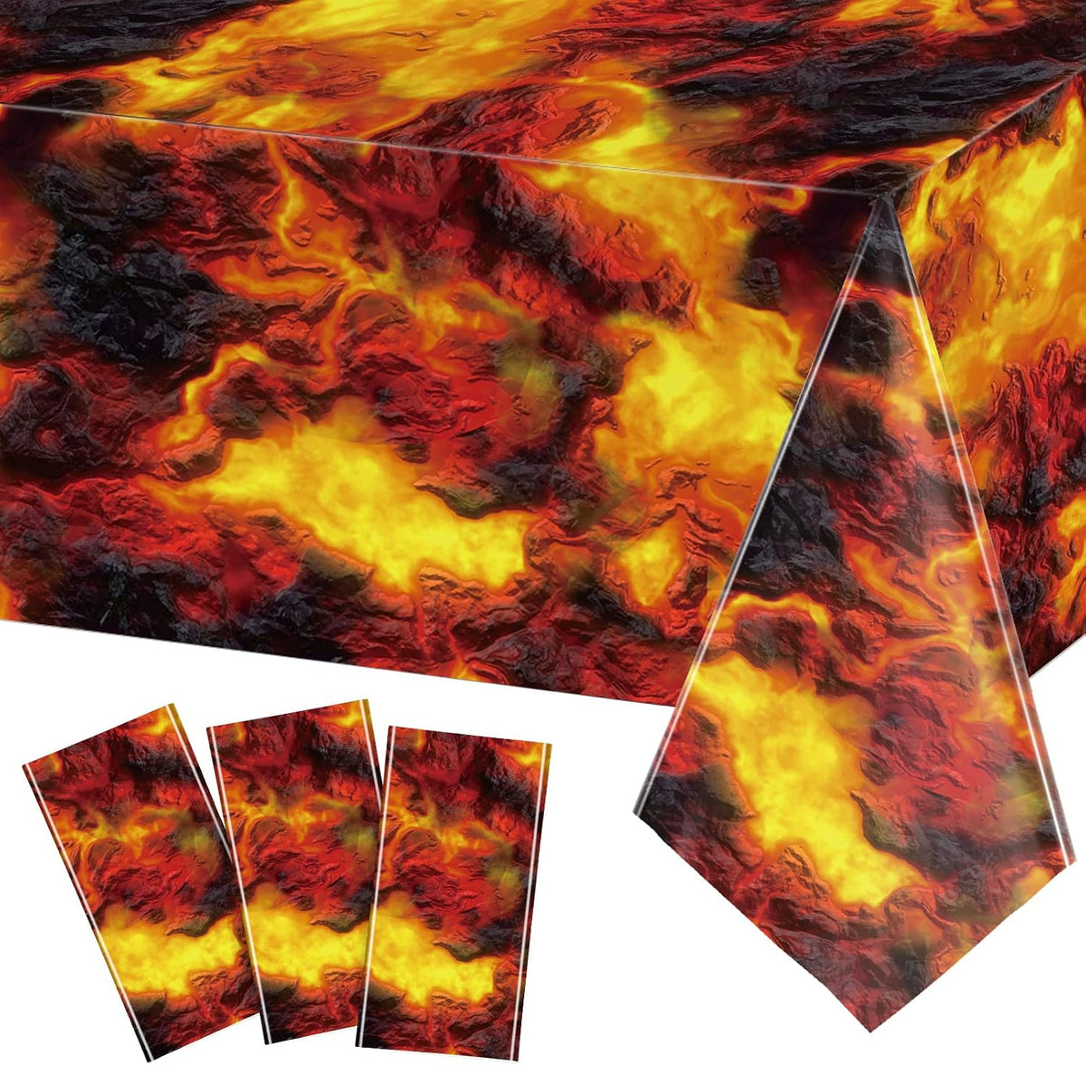 Tiamon fire flame lava tablecloth with volcano print, 54 x 108 inches - view 2