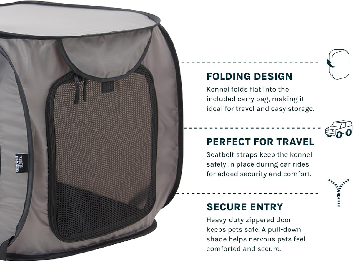 SportPet Designs Large Pop Open Kennel, Portable Cat Cage Kennel - Tan - image 4