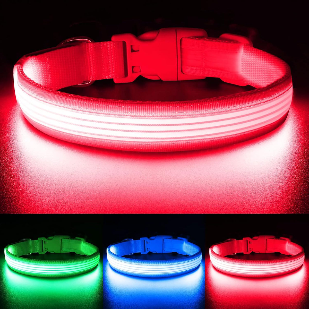 Light up Dog Collars, USB Rechargeable LED Dog Collar - Version 2.0-- Pink / Large