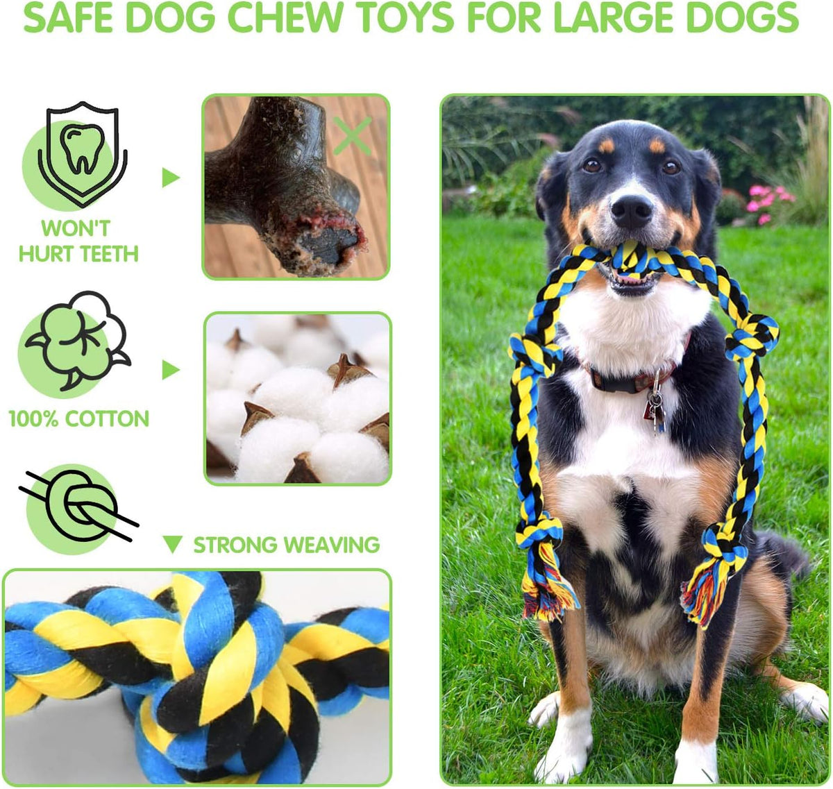 Dog Rope Toy for Large Dogs Heavy Duty Dog Chew Toys for Aggressive - 9 Packs / Large (Pack of 2) - image 2