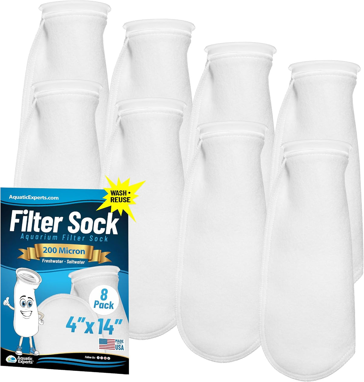 Aquatic Experts Felt Filter Socks - 200 Micron – 4" Ring – 4" x 14" / 8 Pack