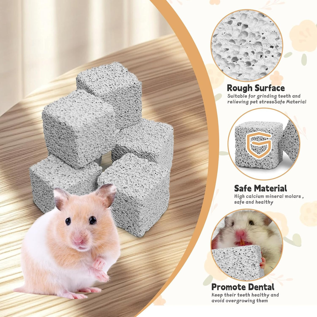 24 PCS Chinchilla Chew Toys Lava Blocks Hamster Chew Toys – Essentials for Small Pets - 24 Pcs-Square / 1.18 Inch Diameter - image 3