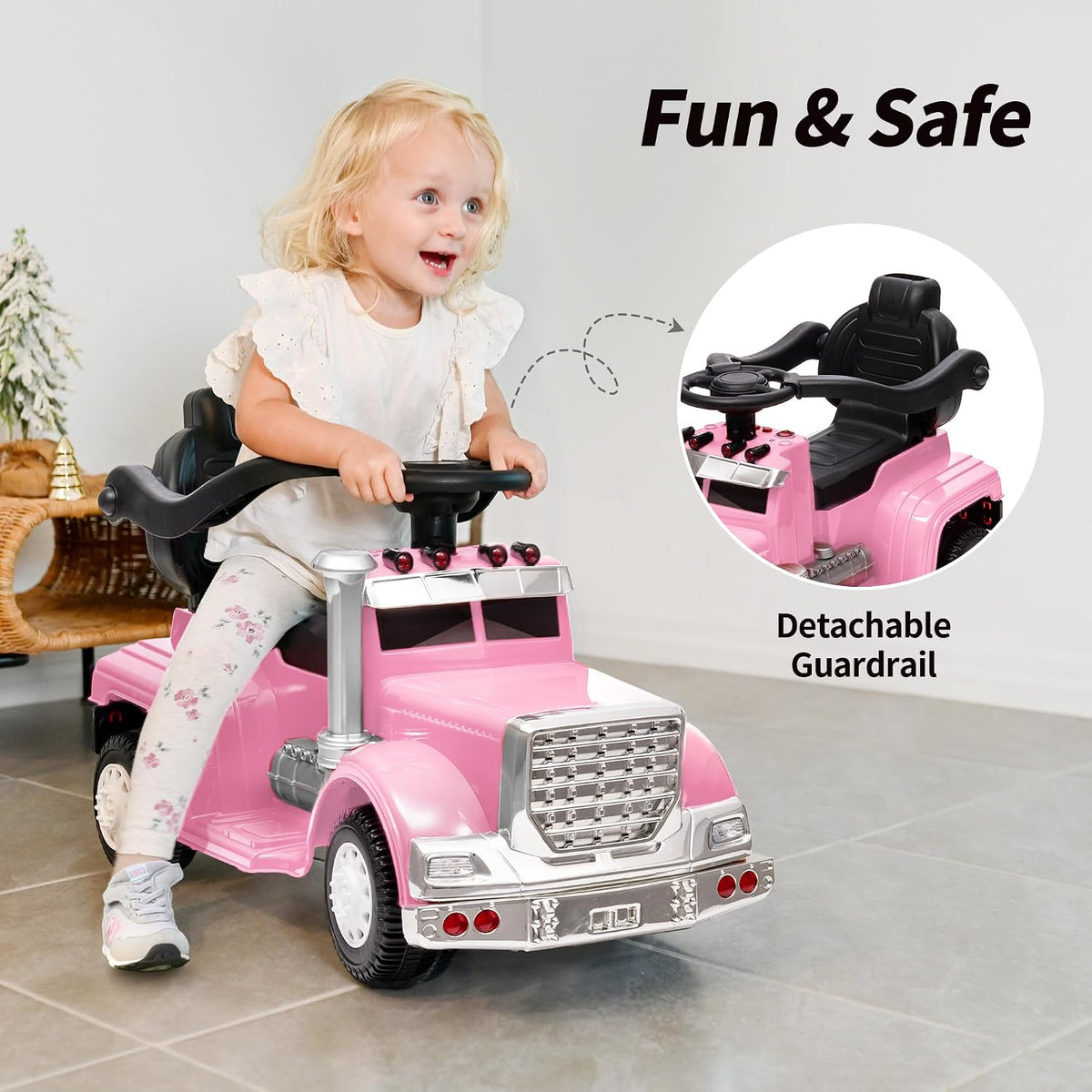 Outfunny 3-in-1 ride-on push car for toddlers in black with parent push handle and handrails - view 15