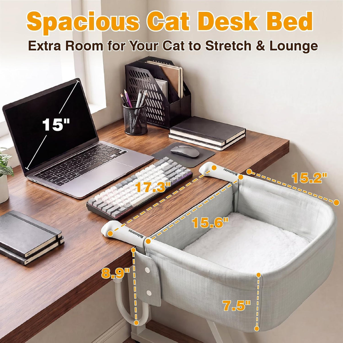 Extra-Sturdy Cat Desk Bed for Large Cats 50lbs Desk Cat Bed Attachment – Essentials for Cats - White - image 3