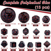 AUSTOR 15 Pieces Complete Polyhedral Dice Set D3-D100 Game Dice Set – Fun for Kids & Family - Black & Red - image 2