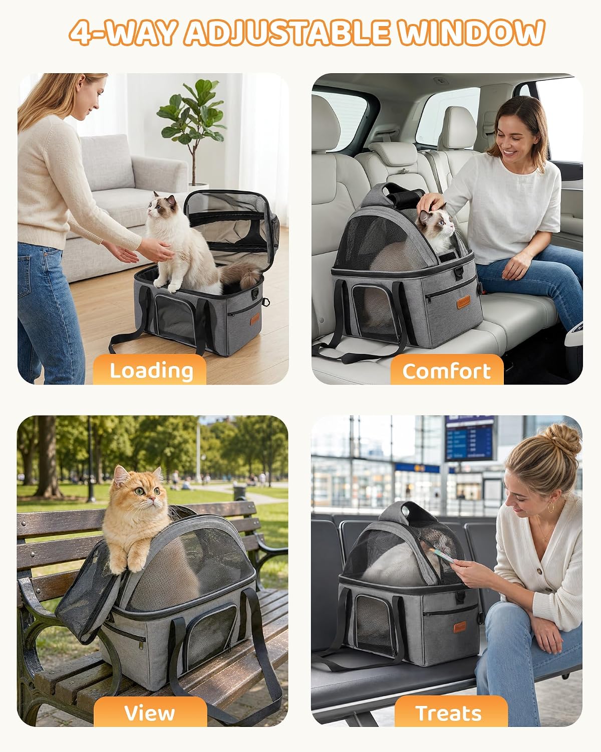 BurgeonNest Top-Expandable Cat Carrier with Semi-Open Canopy - Grey / Medium-Full-Open - image 3