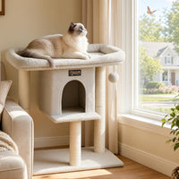 Cat Tree Tower Scratching Post for Indoor Large Adult Cats with Perch - Light Grey / 28 Inches - image 4