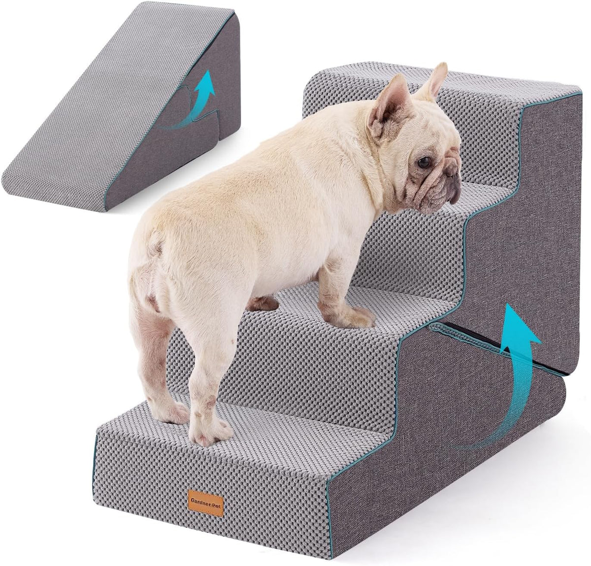 Gardner Pet Dog Stairs for Small Dogs 14" H - Grey 2in1 / 4.0 / 15.55"x24"x18.5"Deformable