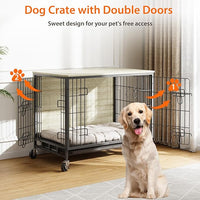 Dog Crate Furniture, 27.2" Small Dog Kennel Wooden Dog Crate with Pull-Out Tray, Double Doors, Modern End Table for Small/Medium Dogs, Rustic Brown