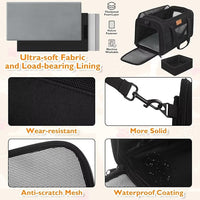 PETUX Pet Carrier Airline Approved, 17"x11"x9.5" Cat Carrier Soft with Anti-Scratch Mesh for Small Cats up to 12 lb, Top Open Portable Dog Carriers with Little Box for Puppy up to 10 lb (Black)