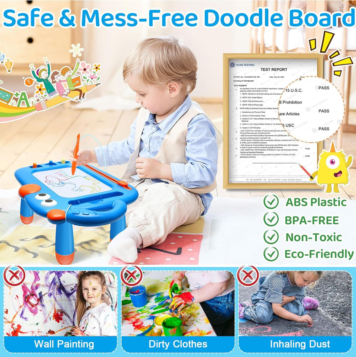 YUBALEER Magnetic Drawing Board for Toddler Boys Mess Free Doodle - Blue - image 3