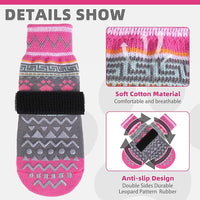 KOOLTAIL Dog Socks to Prevent Licking Paws for Hardwood Floors Anti Slip, Winter Warm Pet Boots&Paw Protector with Grippers, Double Sides Dog Shoes Booties for Small Medium Large Senior Dogs Pink L