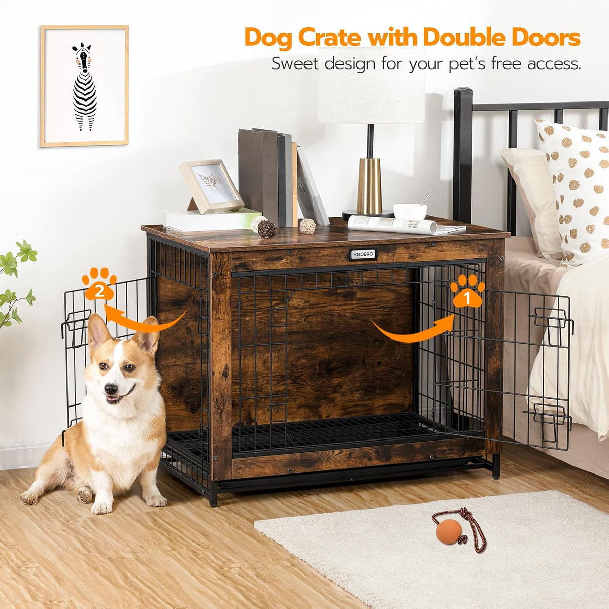HOOBRO Dog Crate Furniture, 38.6" Large Dog Kennel Indoor - 31.5"L x 21.7"W x 25.4"H / Rustic Brown - image 2