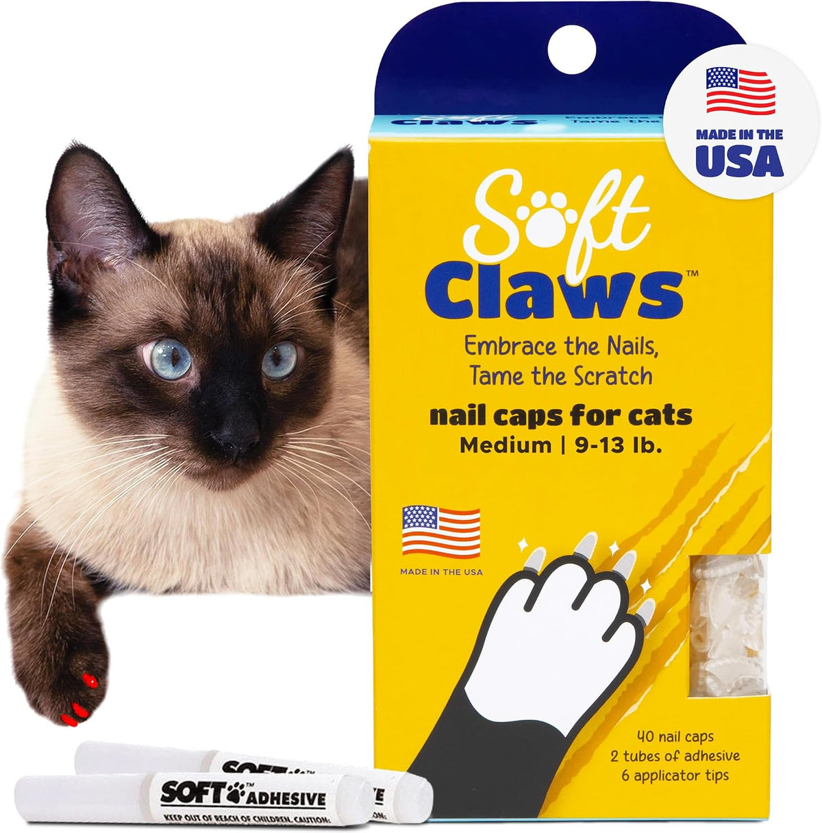 Soft Claws Nail Caps for Medium Cats, 40 Caps - Clear / Medium