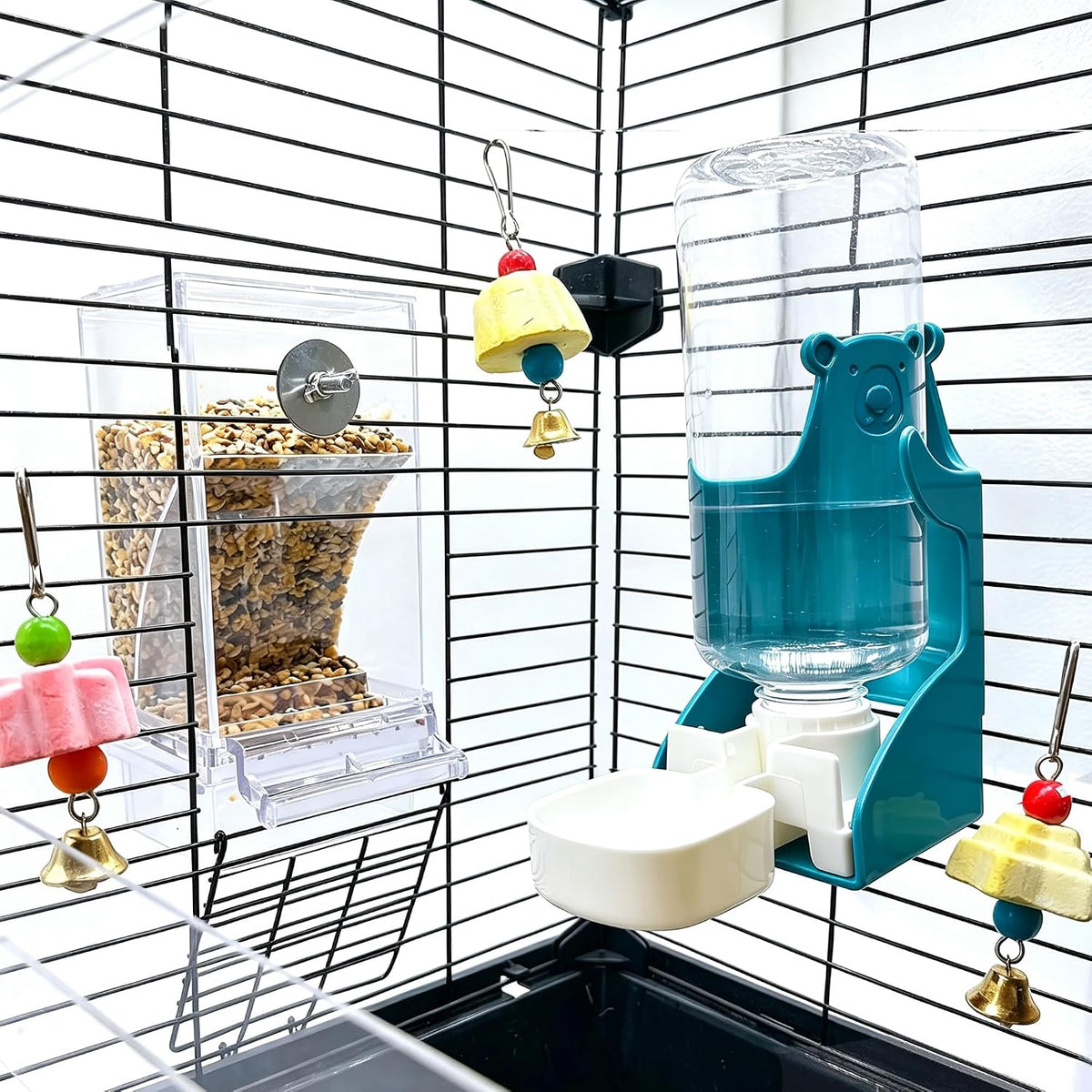 No Mess Bird Feeder for Cage Automatic Small Bird Food Container - Blue+Transparent / 2Pcs - image 3