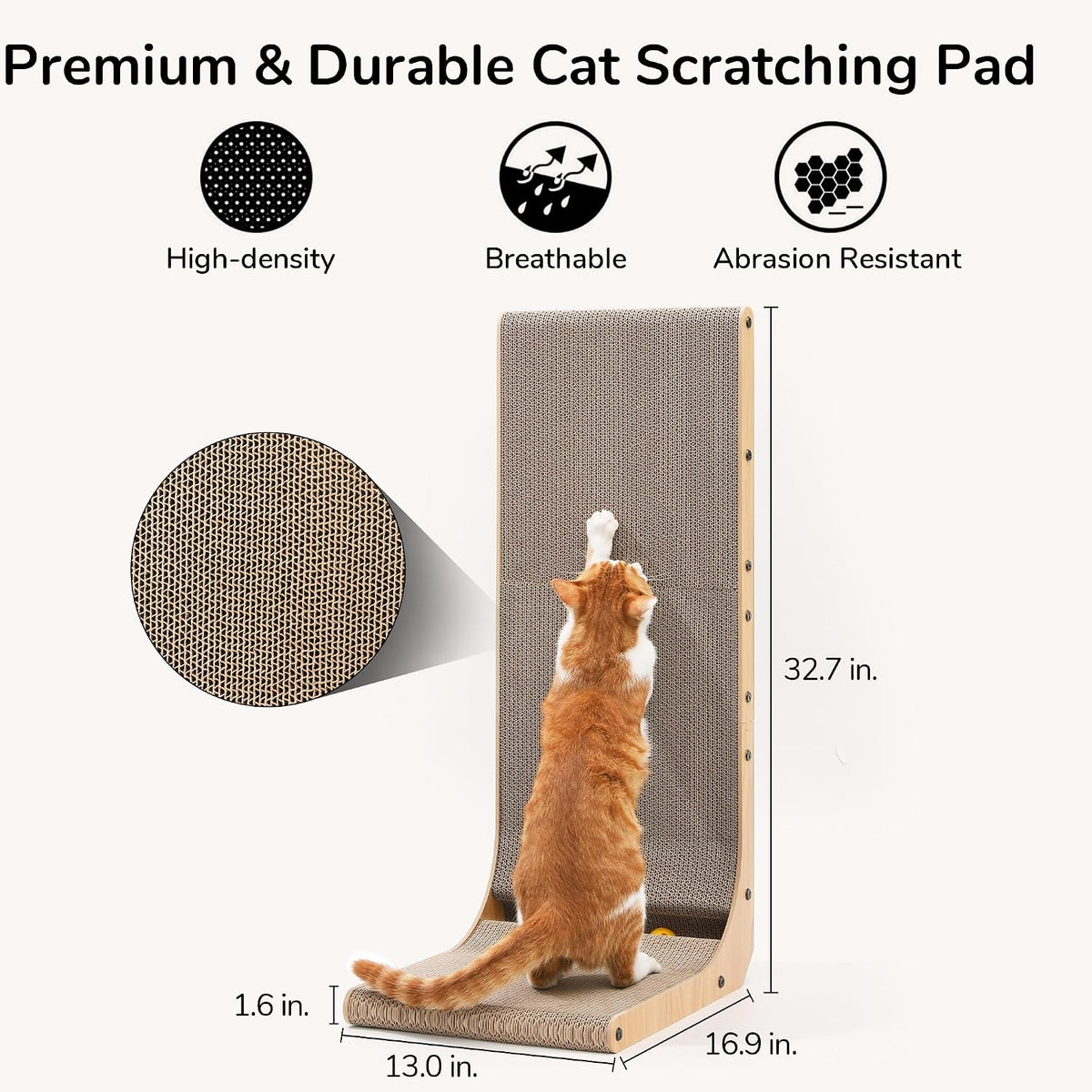 FUKUMARU Cat Scratcher, 26.8 Inch L Shaped Cat Scratch Pad for Indoor Cats – Essentials for Cats - 1 Pack 32.7 in Wood Color - image 3