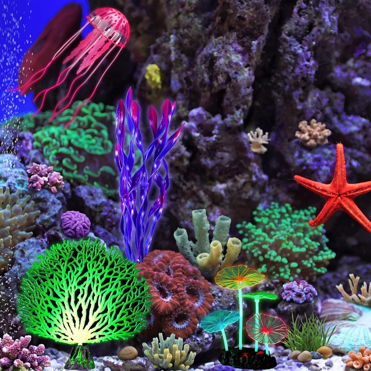 Frienda 8 Pcs Glowing Aquarium Fish Tank Decorations, Blue, Pink – Essentials for Fish - Blue, Pink - image 4