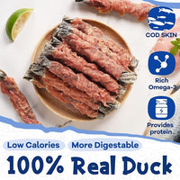 Cod Skin Dog Treats with Duck Dog Snacks High Protein and Omega-3, Natural Dog Chews w/Taurine, 12.5 oz