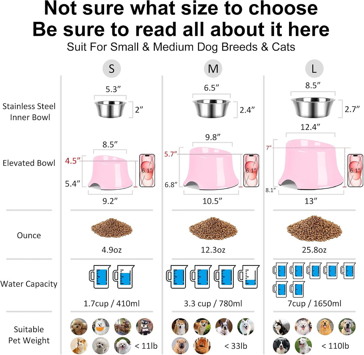 Tilted Elevated Dog Bowls Non-Slip & Non-Spill Pet Feeder - M/2 Cup / Pink - image 3