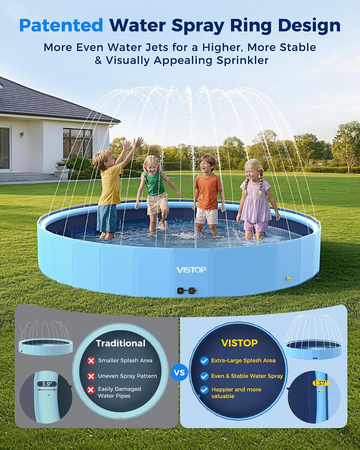 VISTOP Extra Large Foldable Dog Pool XXL - 3XL- 107" x 16" / Blue - image 3
