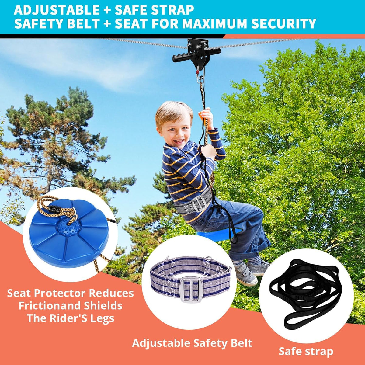 Zip Line Kit for Kids Adults : 100FT Up to 380Lbs - 200ft - image 2
