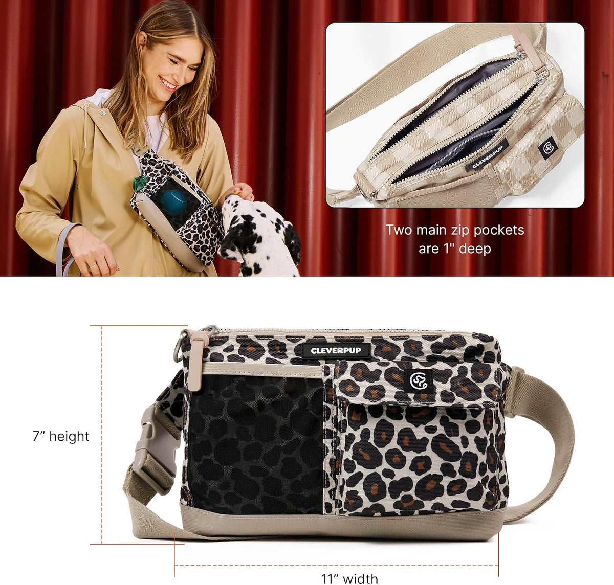 Cleverpup Walk & Train 2-in-1 Dog Walking Bag, Hands-Free - Leopard - image 4