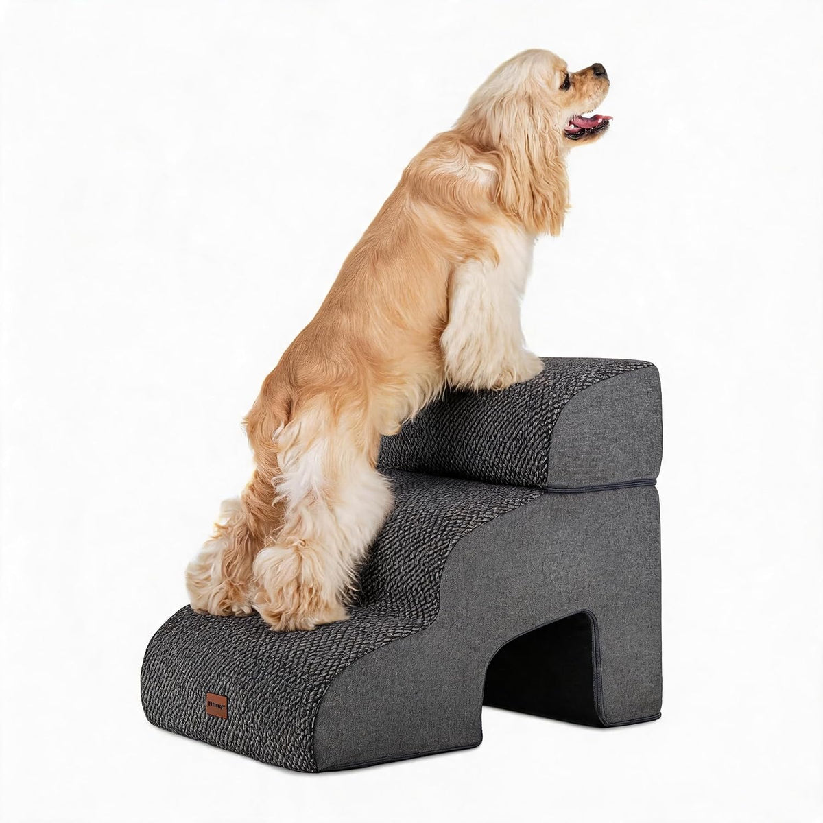 Garnpet Dog Stairs for Couch Sofa and Chair - Fleece 3-Step / Charcoal Grey