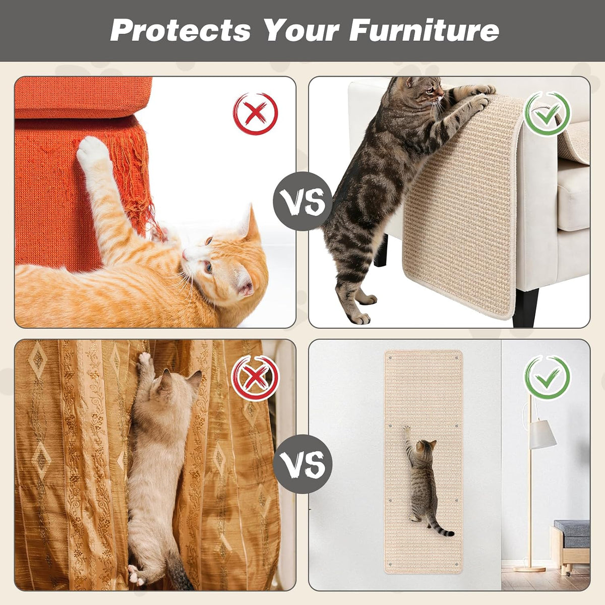 FHTONGE 71x15.8" Thickened Cat Wall Climbing Carpet with 16 Fixed - Oatmeal Color / 39.4x15.8"(100x40cm) - image 4