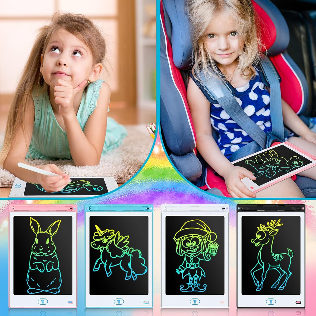 Tinlade 12 Pack LCD Writing Tablet for Kids - Pink, Blue, White, Black / 8.5 Inch - image 4