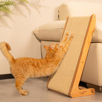Sisal Cat Scratcher Ramp for Indoor L-Shape Solid Wooden – Essentials for Cats - Medium-Fixed