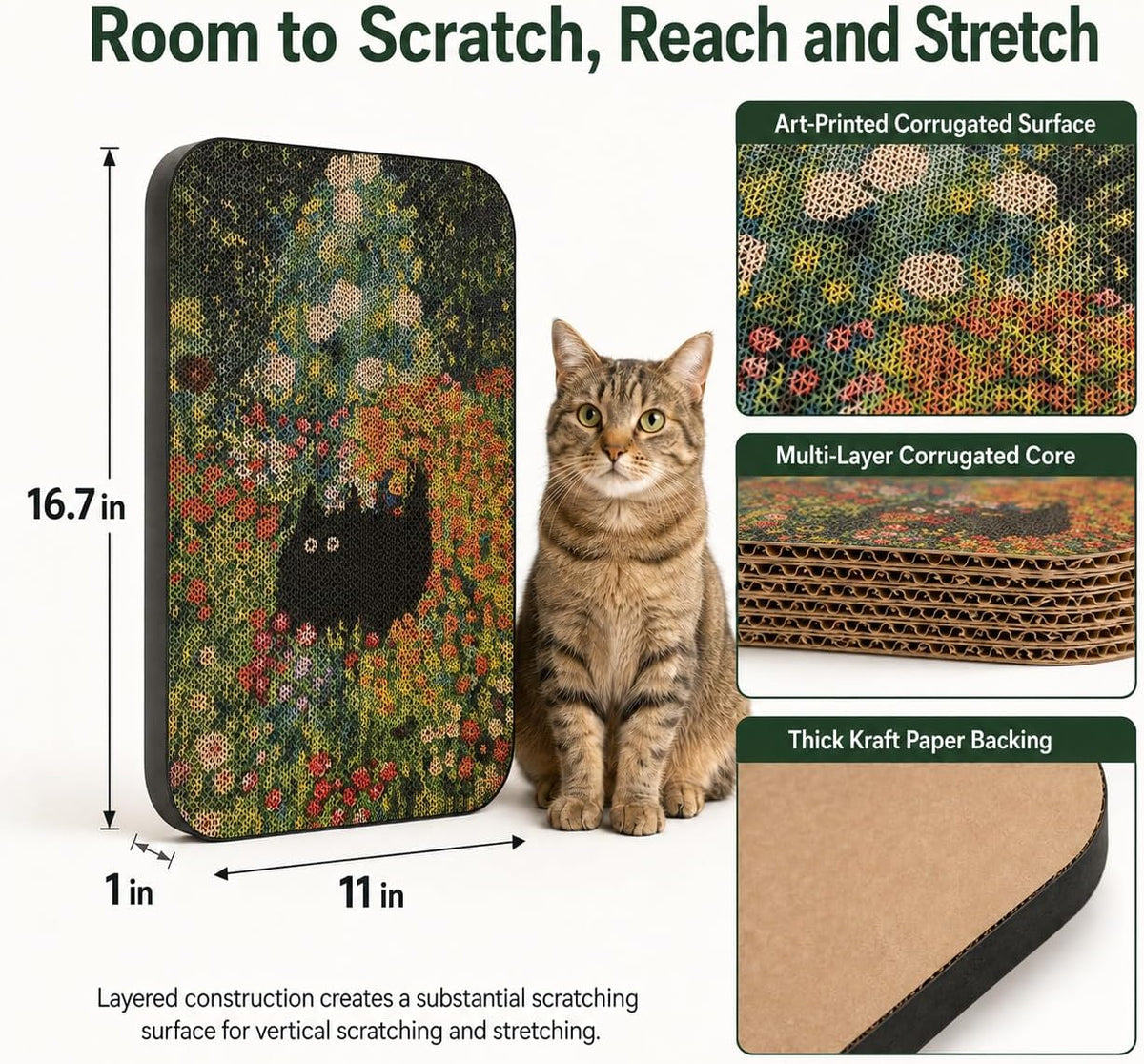Cat Wall Scratcher, Art Cat Scratching Board for Indoor Cats – Essentials for Cats - Flower Garden - image 2