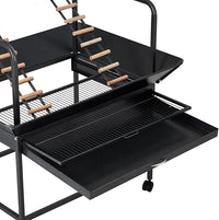 Bird Playstand, 66'' H Inch Birdcage Stand Activity Play Center with Perches and Ladders, Removable Tray, Indoor Outdoor Playground for Parakeet,Cockatiels Conures Parrots, Lockable Caster,Black