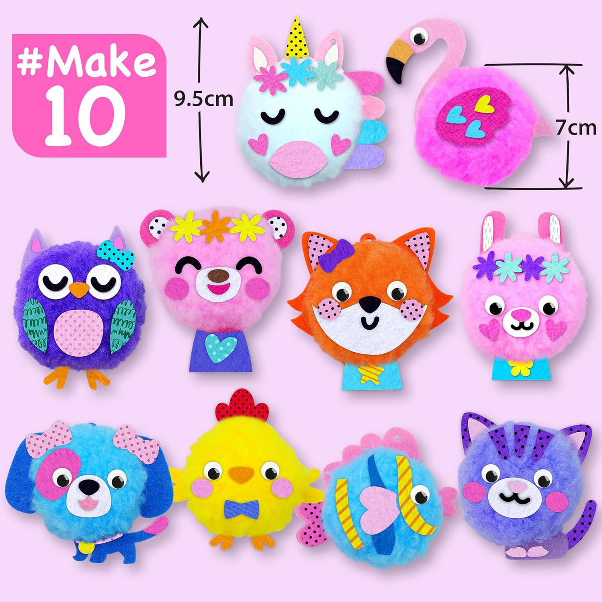 EZCRA pom pom craft kit with unicorn and animal pom poms, charms and felt stickers - view 3