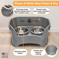 Neater Pet Brands Neater Feeder Deluxe Mess Proof Dog Bowls Elevated for Medium Dogs 19-40 lbs, Made in USA, No Spill Raised Dog Food Bowl Stand Feeding Station, Food and Water Bowl Set, Grey