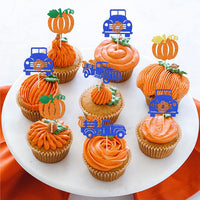 24 PCS Pumpkin Oh Baby Cupcake Toppers Glitter Fall Theme pumpkin - Design 8 Dark Blue - image 4