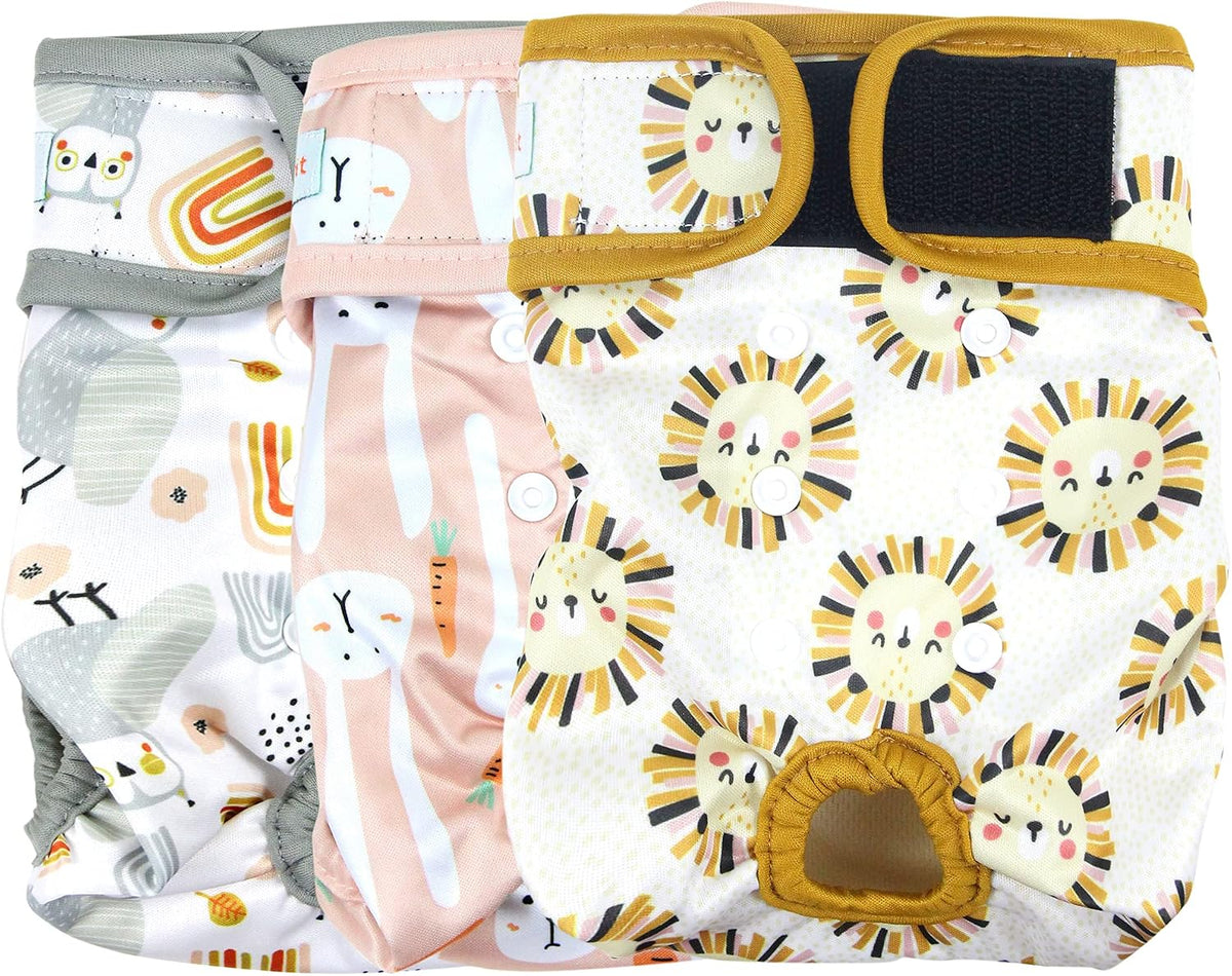 Langsprit Washable Female Dog Diapers - Medium / Rabbit, Owl, Lion