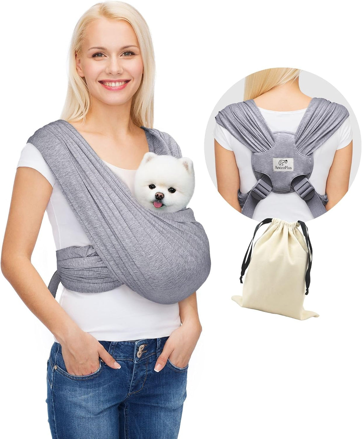 Small Dog Sling Carrier, Hands-Free - Light Heather Gray / Regular