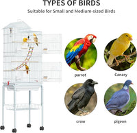 YITAHOME 62 inch Metal Bird Cage, Large Parakeet Cages for Parrot, Cockatiel, Lovebird, Pigeon with Roof Top, Rolling Stand and Hanging Accessories, White