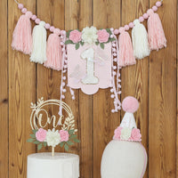 First Birthday Decorations for Boy Blue One Year Old High Chair - Pink White - image 2