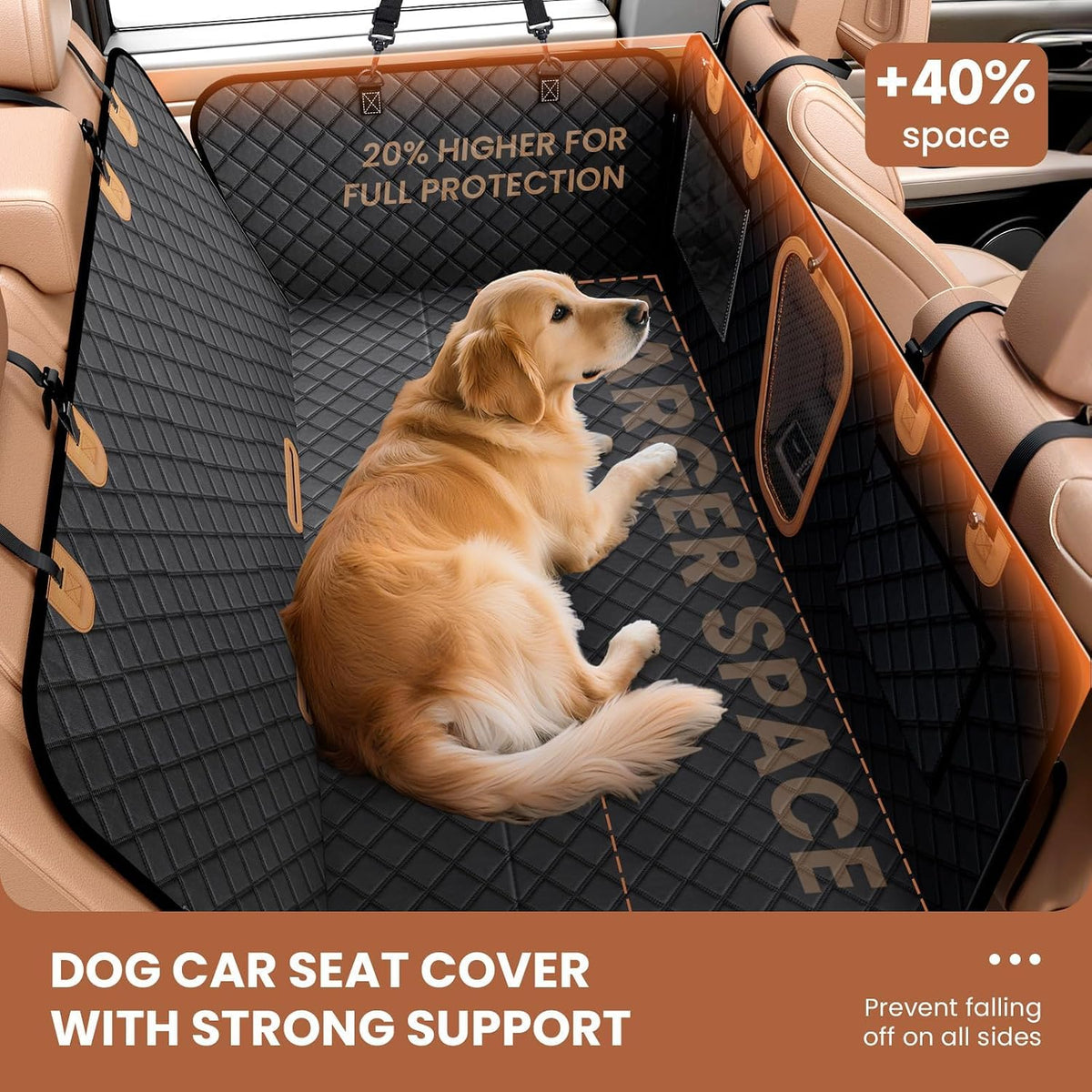 A-Pce 600D Heavy Duty Dog Car Seat Cover for Back Seat - Black / Large - image 2
