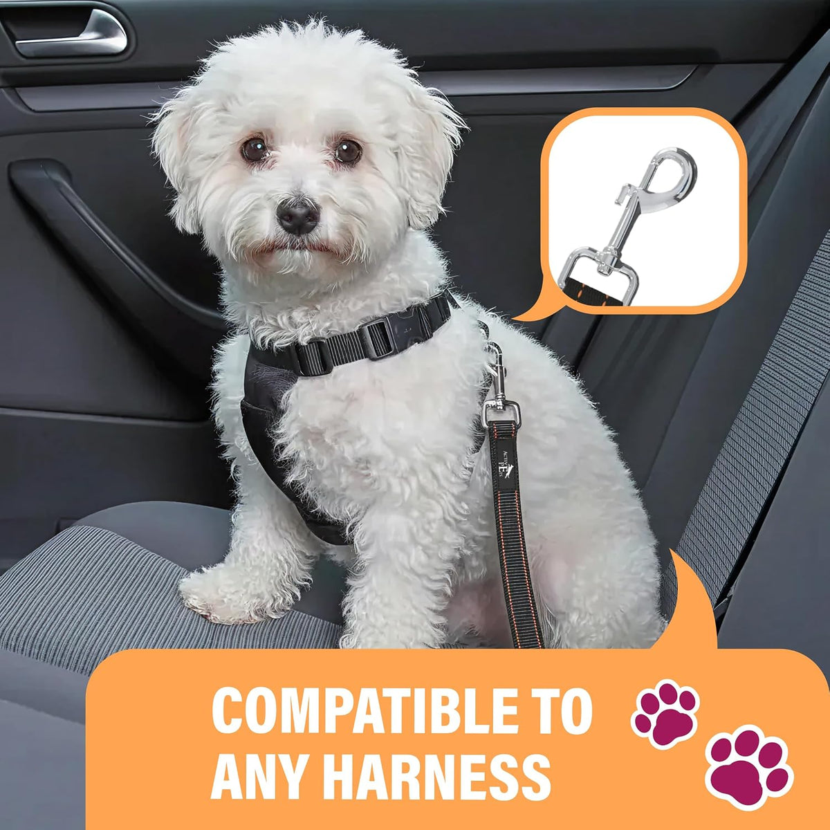 Black Car Seat Belt for Dogs, Attaches to Harness & Collar - Orange - 1 Pack - image 4